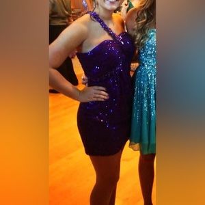 La Femme - Dark Purple Sequin Dress, Cut-Out Back, Size 4